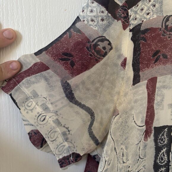 Vintage Abstract Womens 100% Silk Button Shirt Bohemian L Paisley Loop Collar - Picture 3 of 8